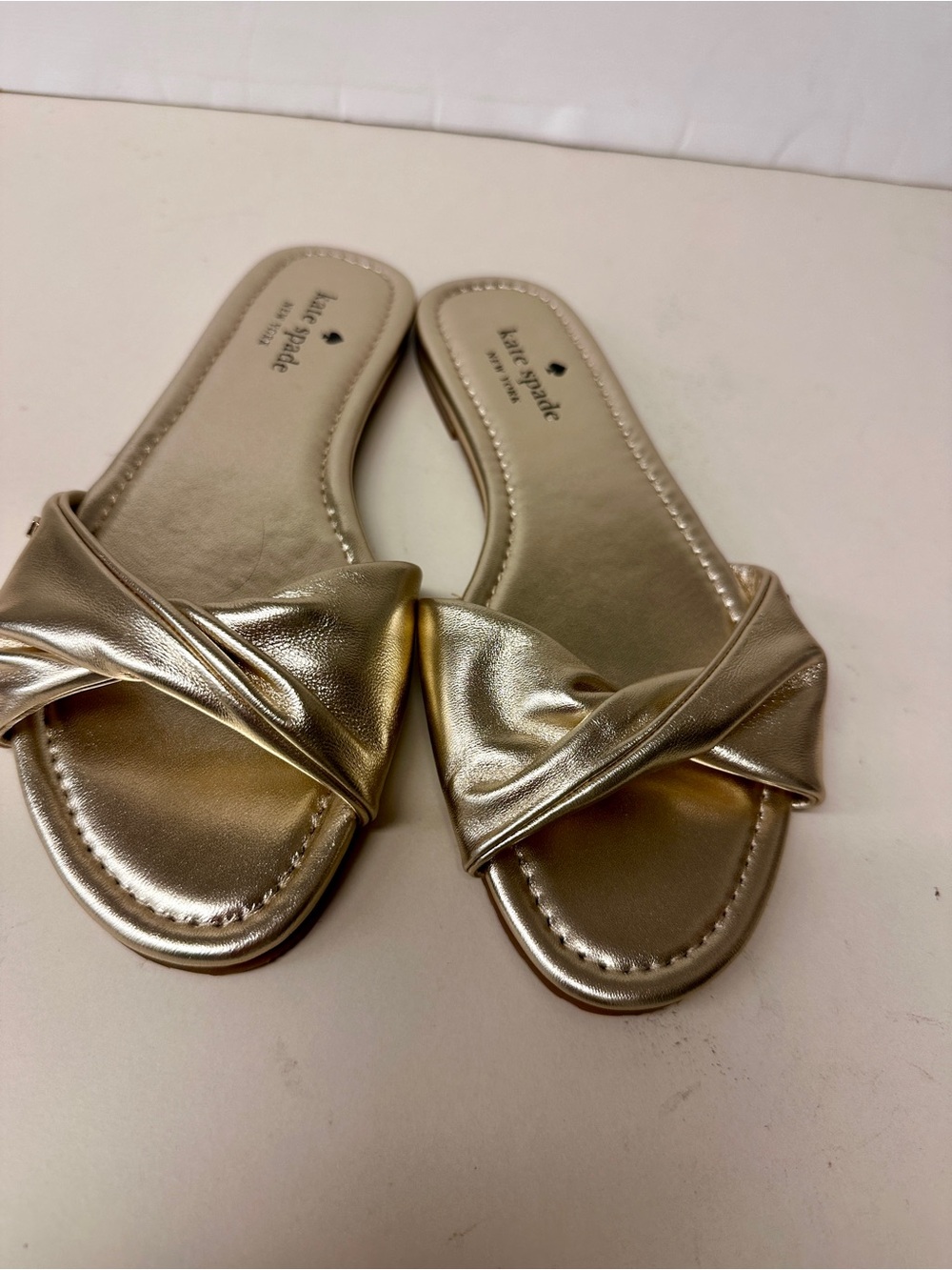 kate spade Metallic Gold Knot Slide Sandals